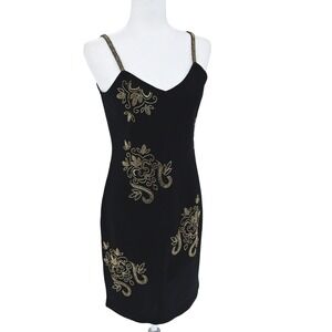 Vintage Y2K The Limited Black Wool Blend Gold Beading Cocktail Dress M Stunning!